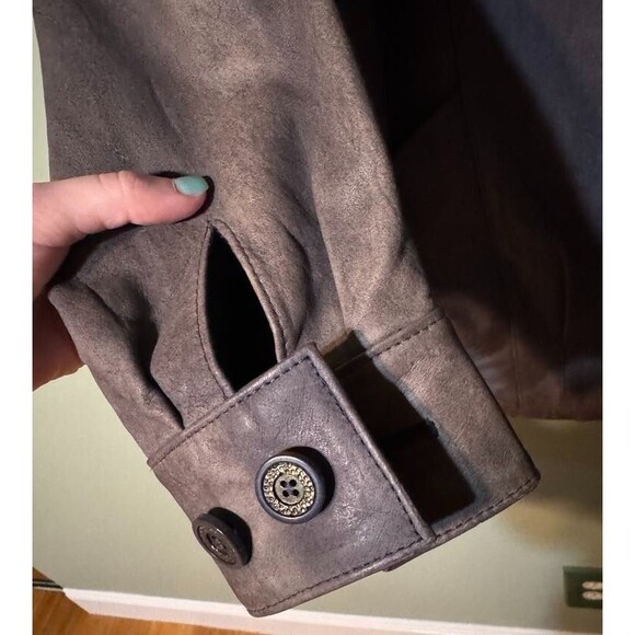 Vintage Jacqueline Ferrar Gray Button-Down 80s Leather Jacket - Size L - Picture 2 of 7